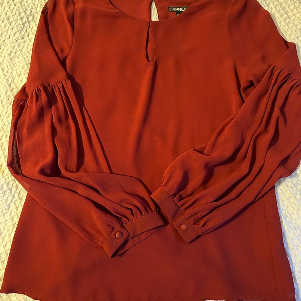 Express Burgundy Blouse with Gathered Sleeves